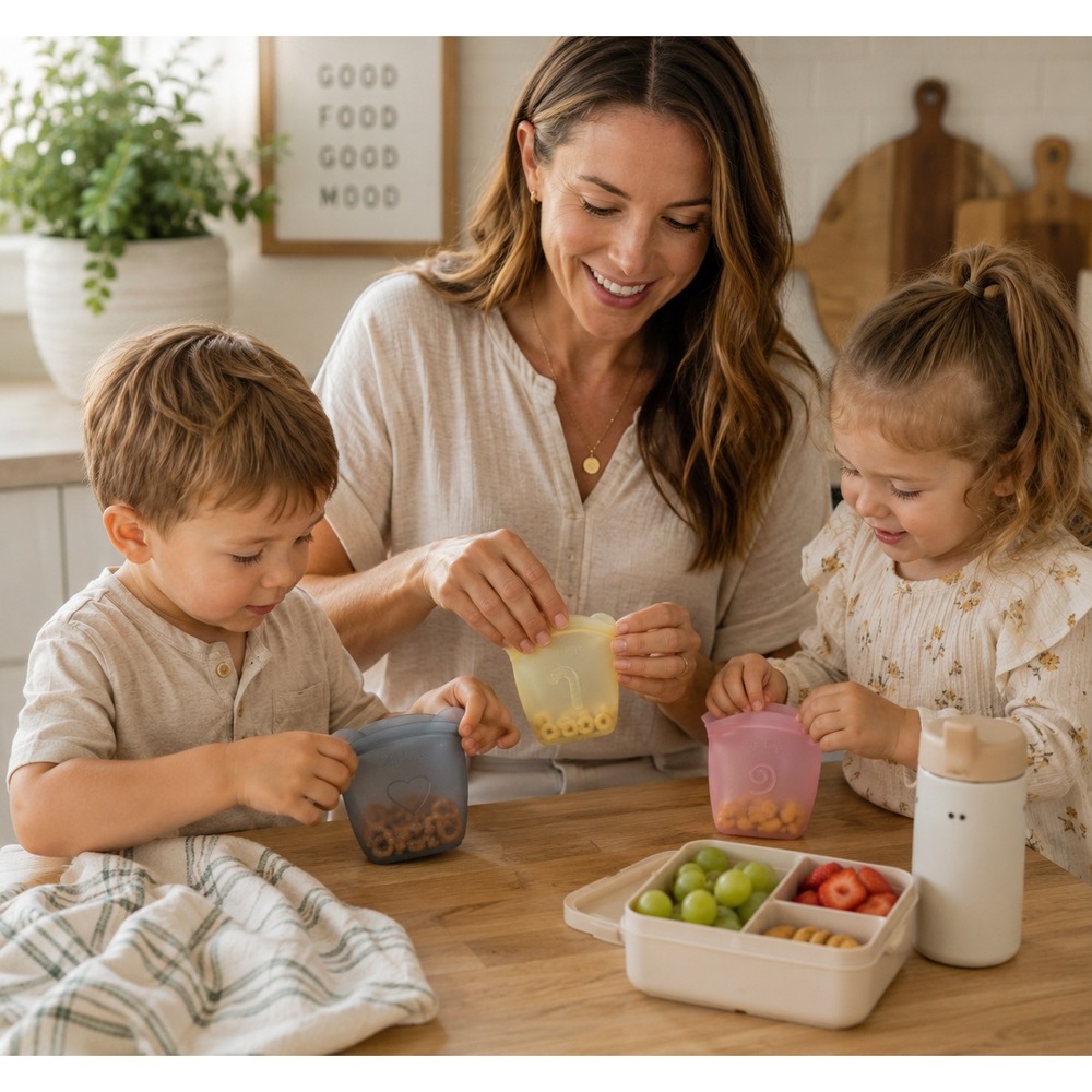 Zip Top Silicone Snack Containers Kids 4oz Multicolor Excellent Animal Set